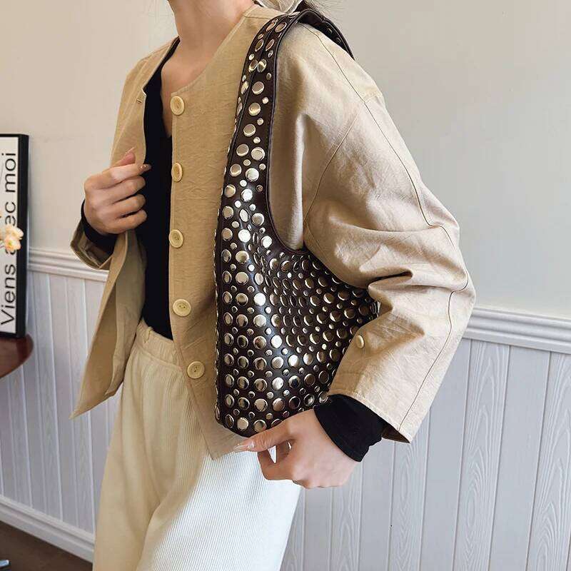 MOODS Punk Biker Style Underarm Shoulder Bucket Bags For Women Rivet Decor Shopper Tote 2025 Designer Purses And Handbags