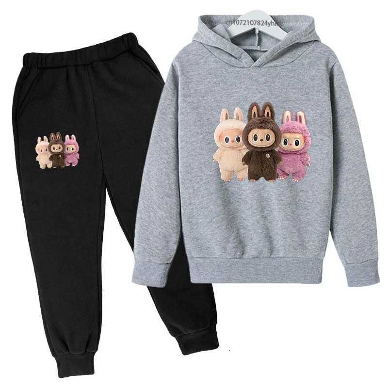 Kids Cute Rabbit Print Autumn Spring 2pcs Hoodie+Pants Tracksuits 2-13 Years Boys Girls Casual Streetwear Children Clothes Sets Z250811