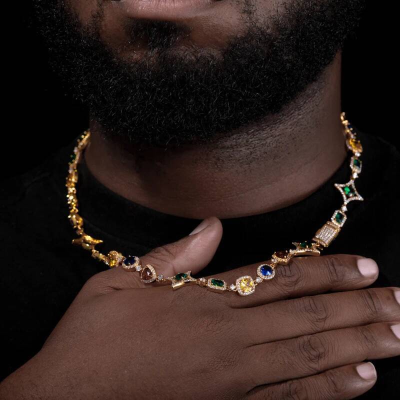 New Moissanite Diamond Colorful Christmas Star Link Chain For Women 925 Sterling Silver Iced Out Bling Necklace Man Jewelry Gift