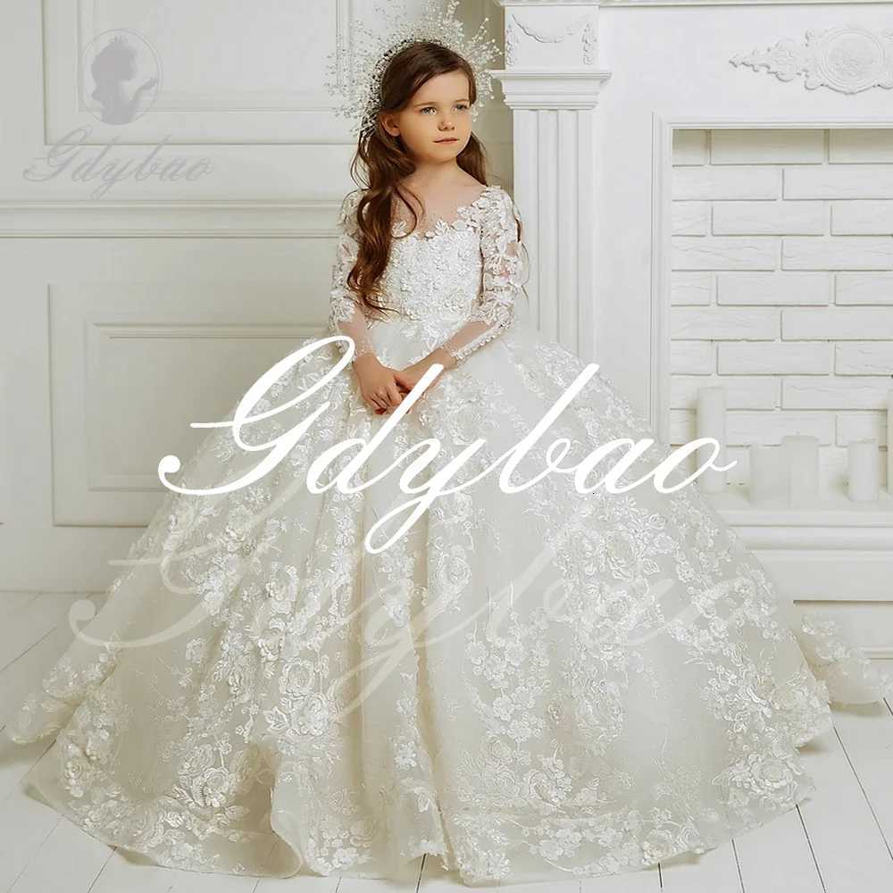 Flower Girl Dress Bows Children Long Sleeve For Weddings Party Princess First Holy Communion Formal Tulle Ball Gown W250811
