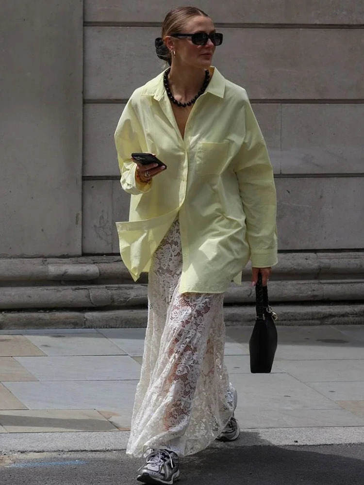 Trendix See Through Lace Skirts Women High Waist Street Fashion Loose Hollow Out Long Skirt Party Sexy Patchwork Clubwear 250811