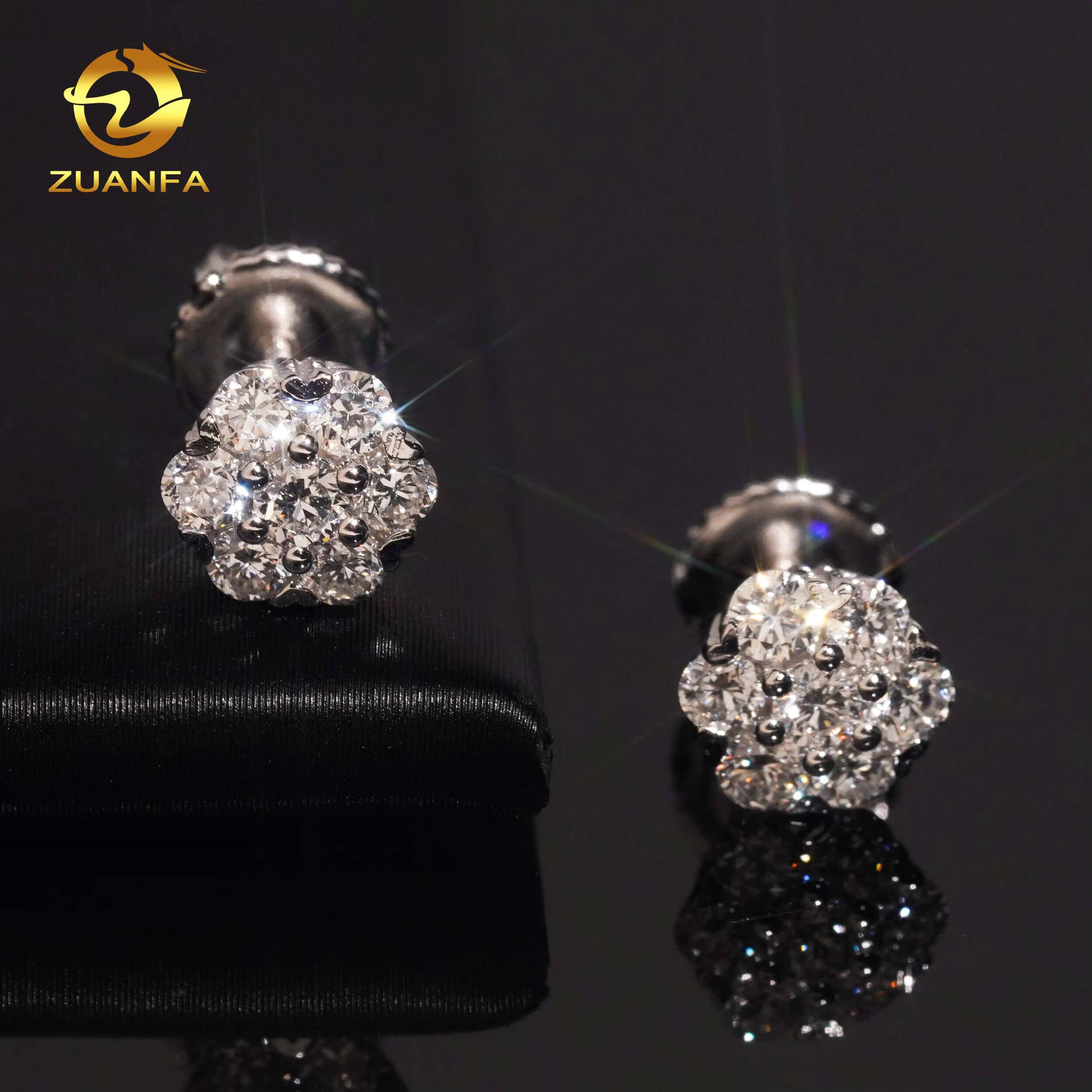 Ready to Ship Lab Diamonds HPHT Earrings Gold Plated 925 Sterling Silver Flower Design Screw Back Stud Lab Diamonds Earring