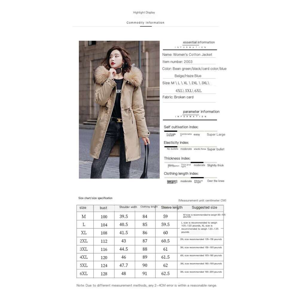 Women's coat, medium to long, with a large leather collar and a V-shaped down cotton jacket