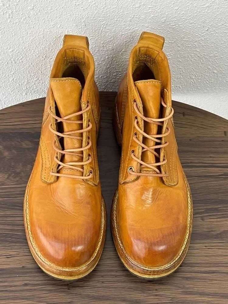 Handmade Vintage Horsehide Genuine Leather Boots Men High Top Work Cargo Shoes Casual High Street Mens Motorcycle Short Boots W250811