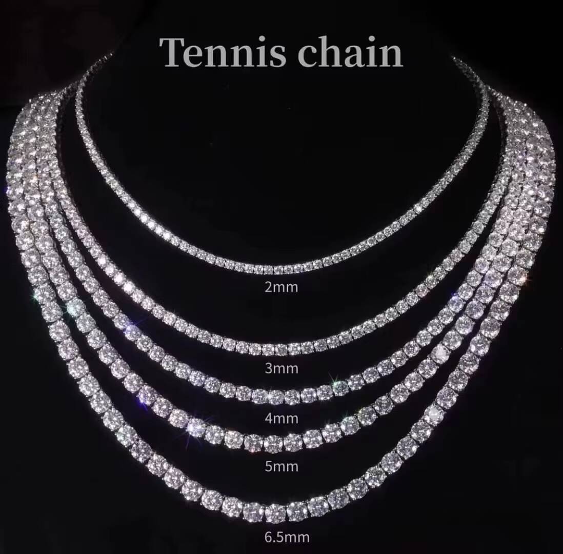 Hot Selling S925 Silver 2mm 3mm 4mm 5mm 6mm D VVS Round Moissanite Diamond Tennis Chain Wedding Necklace for Men Women
