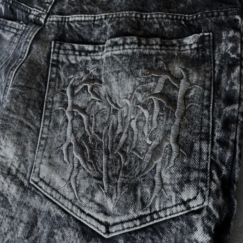 Y2K Phantom Jeans High Street Spider Embroidered Patch Hip Hop Streetwear Gothic Retro Oversized Baggy Fit Unisex Mopping Pants 250805