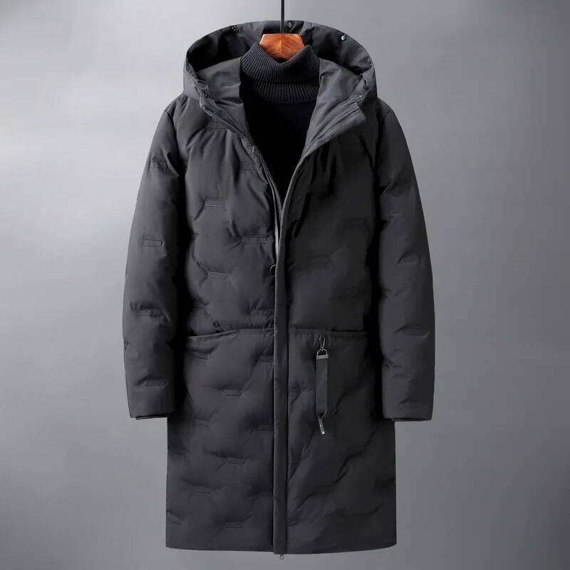 Men's Winter Long Thick Warm Casual Solid Slim Hooded Zipper Outwear Coats Overcoat Hat Fashion Down Jacket