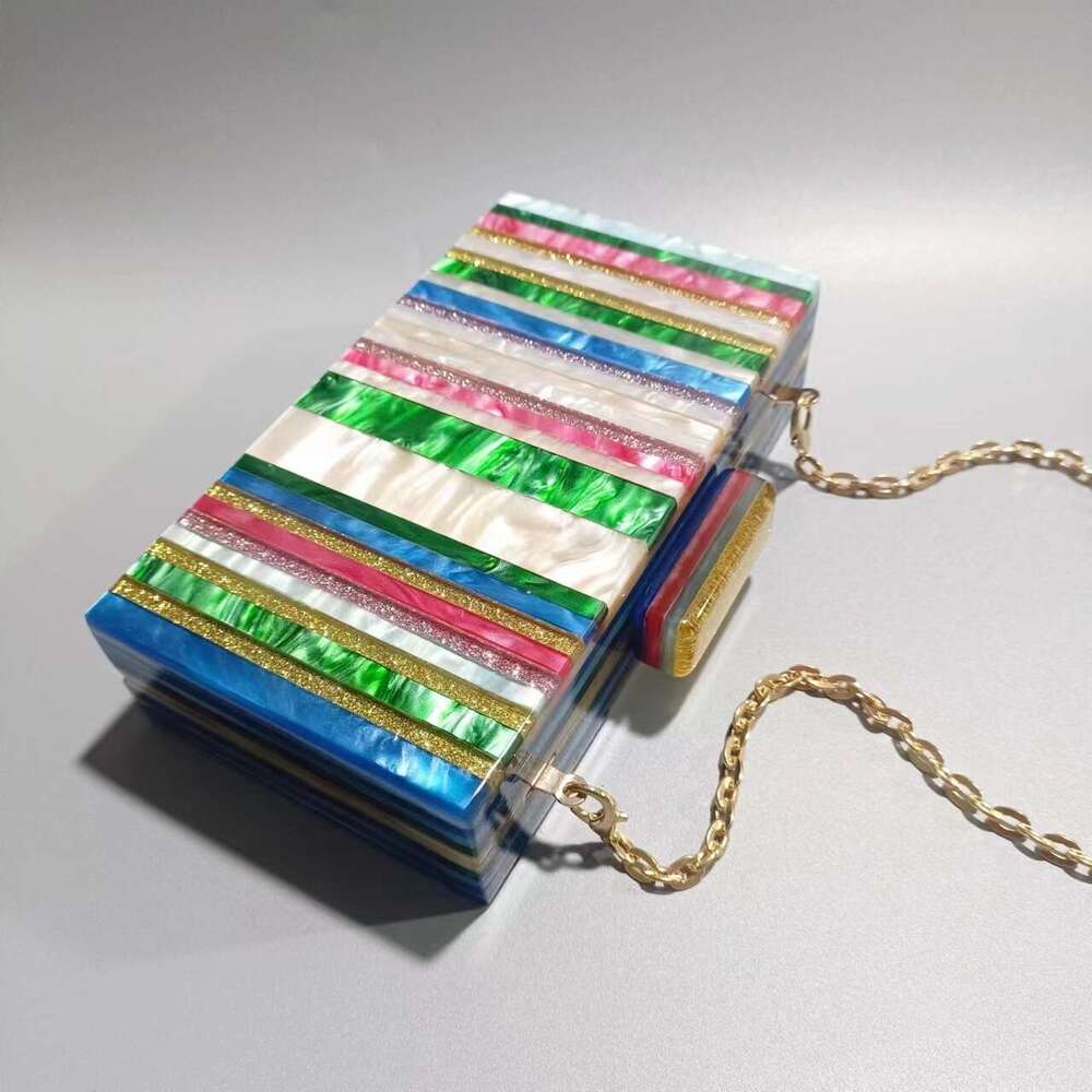 New Single Shoulder Crossbody Fashionable Women's Color-Block Striped Acrylic Bag Party Clutch