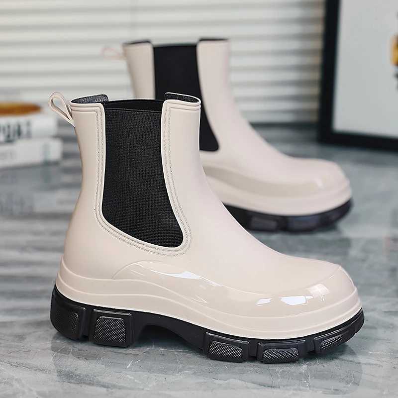 Martin Rain Boots for Women Fashionable Short-Tube Waterproof Shoes for Outdoor Wear New Mid-Tube Chelsea Waterproof Anti-Slip Rain Boots for Women W2
