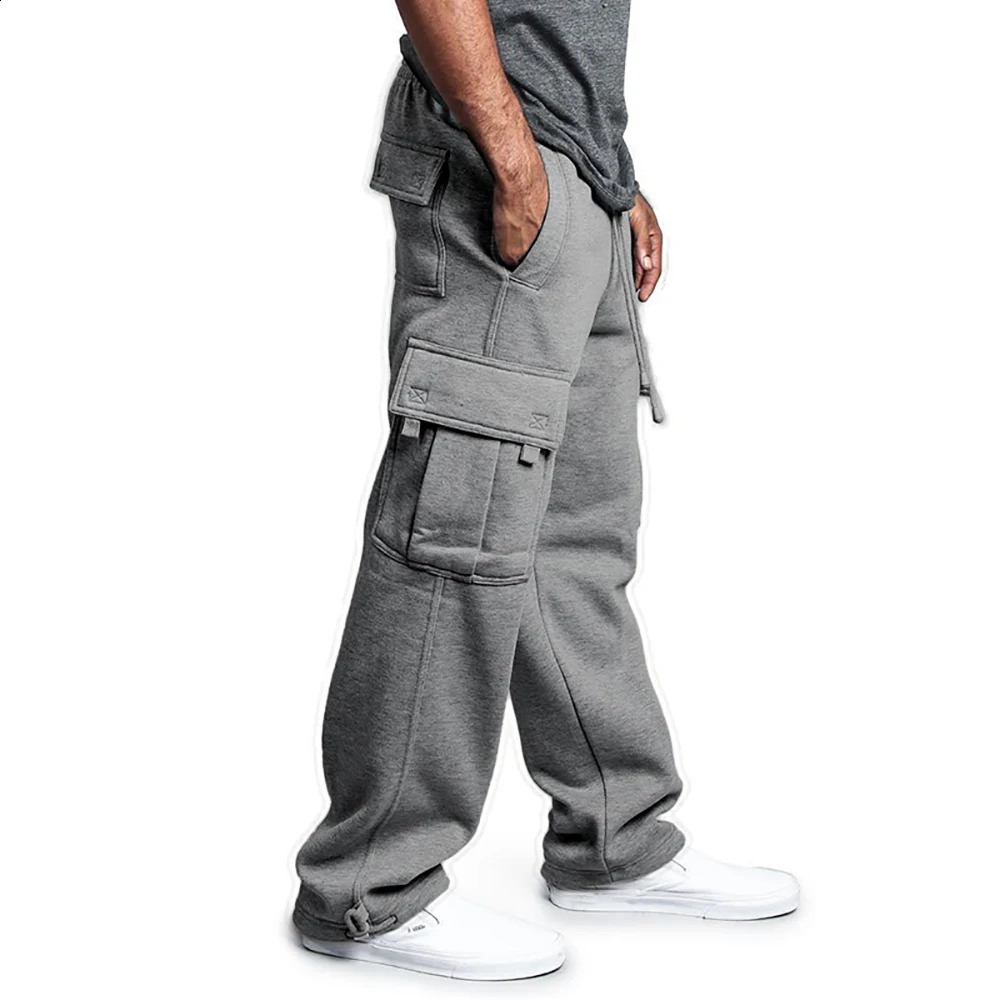 Mens Sweatpants Straight Fit Joggers for Sports and Streetwear Loose Oversized Drawstring Long Pants Men Multi-Pocket Pants 250809