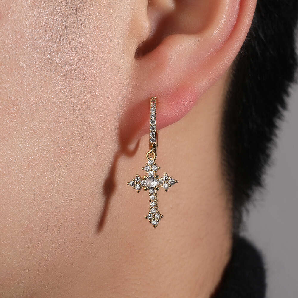 Minimalist Mini Cross Hip Hop Micro Paved 5A Zircon Unisex Personality Fashion Earrings