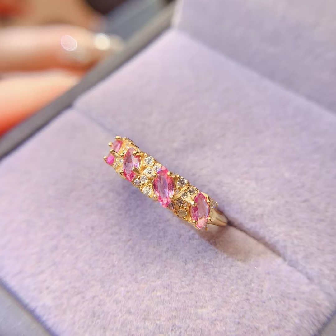 Genuine Pink Sapphire Ring 2.5mm*5mm Natural Sapphire Silver jewelry 18K gold plated silver sapphire ring August Birthstone ring for Girl