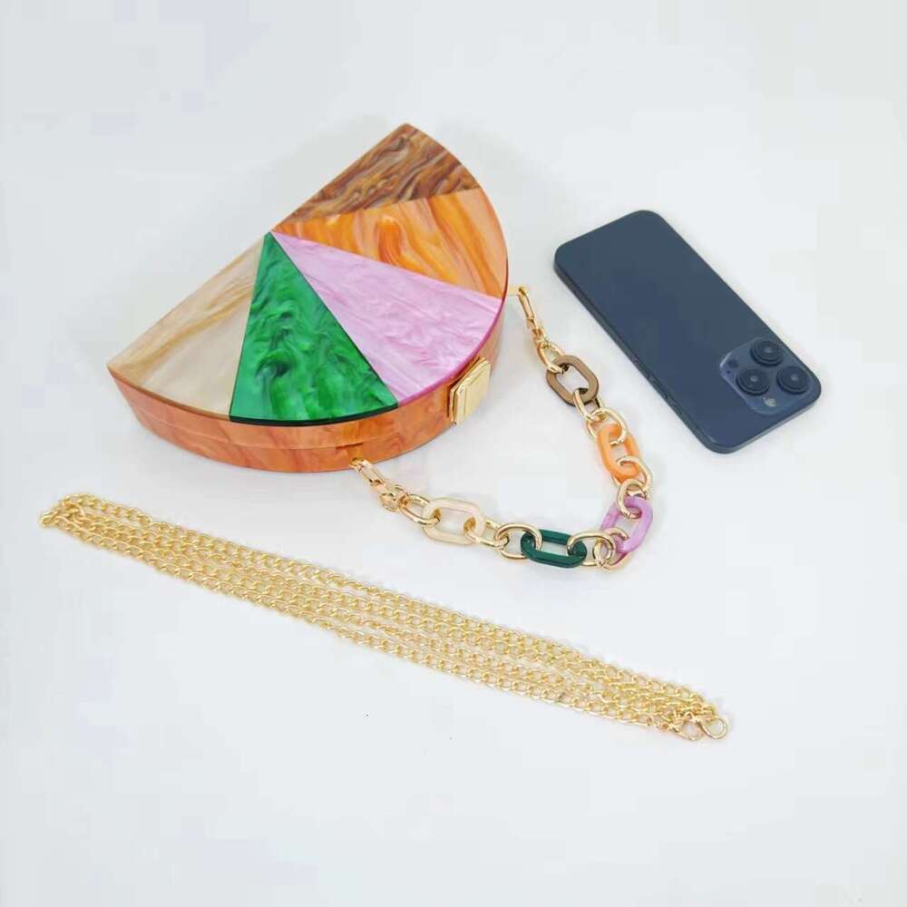 Women's New Patchwork Color-Block Crossbody Semi-Circular Acrylic Fashion Wedding Evening Clutch Bag