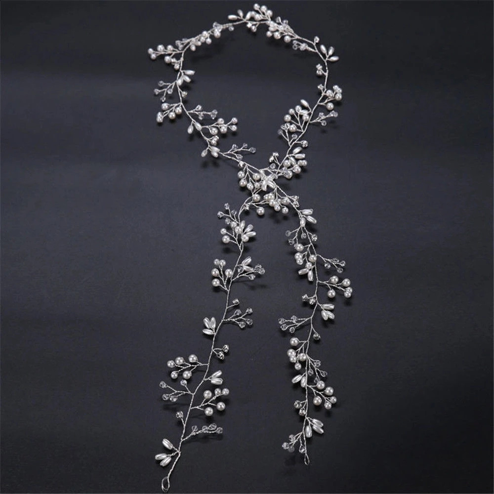 35CM Women Bridal Wedding Crystal Bride Hair Accessories Pearl Flower Headband Handmade Hairband Beads Decorative Comb 250804