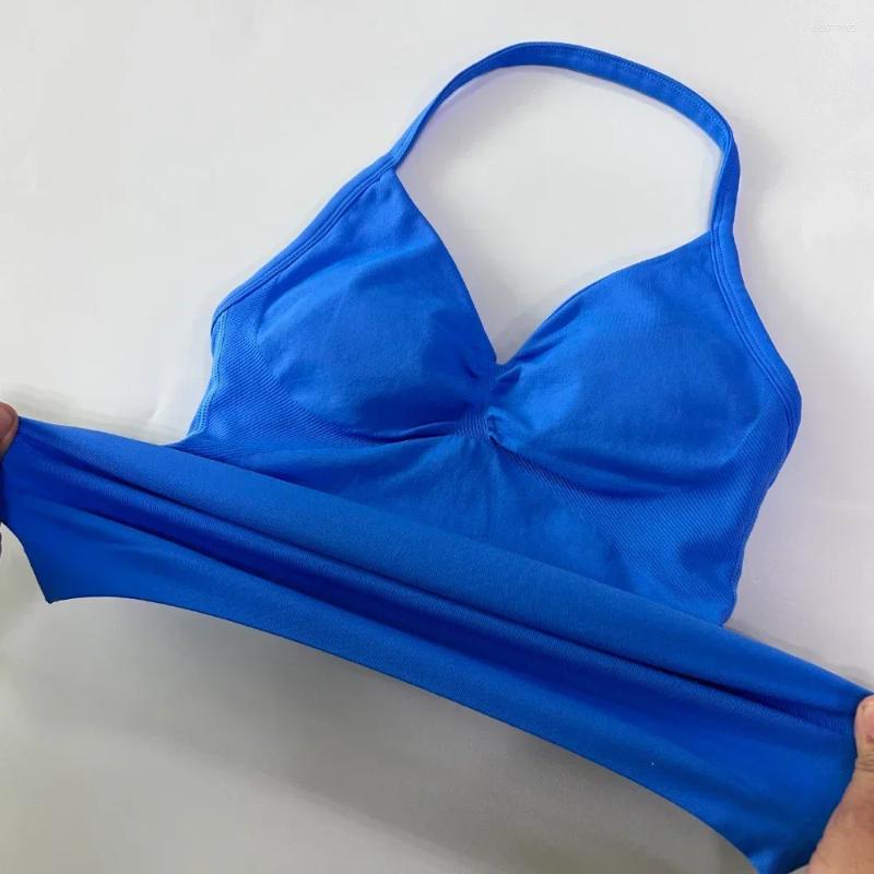 Women's Tracksuits Gym Set Women Two Piece Backless Tank Tops High Waist Scrunch Seamless Shorts Sport Suit Sportswear Workout