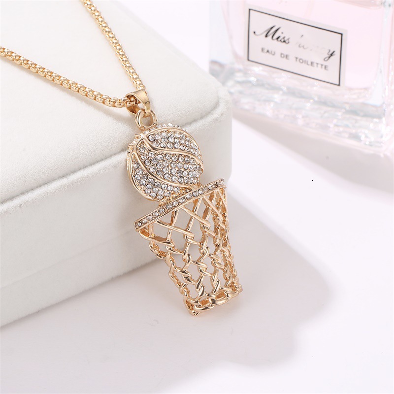 Fashion -Encrusted Basketball Hoop Alloy Necklace Women Creative Hip-Hop Style Sports Trendy Jewelry For Men