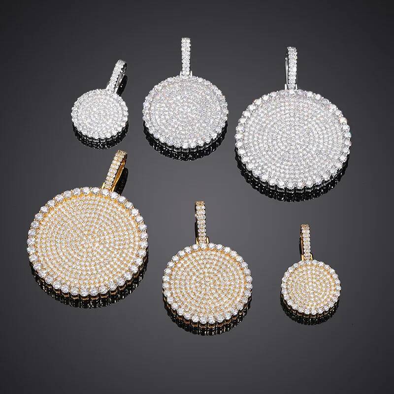 Moissanite S925 Sterling Silver Bling Ice Out Round Pendants Necklace for Men HIP Hop luxurious Rapper Jewelry Gold Silver Color