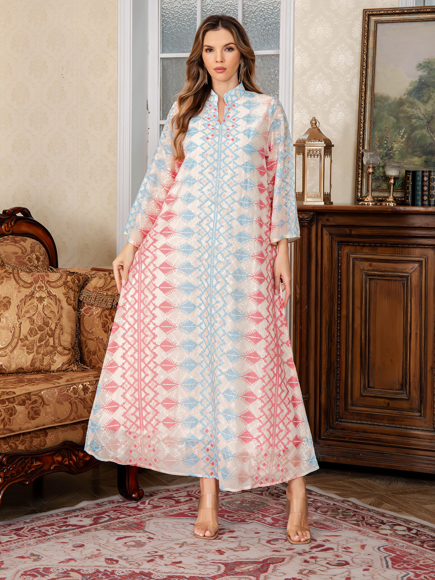 G83Embroidered rhinestone robe Middle Eastern clothing printed dress Abaya Dubai women's clothing
