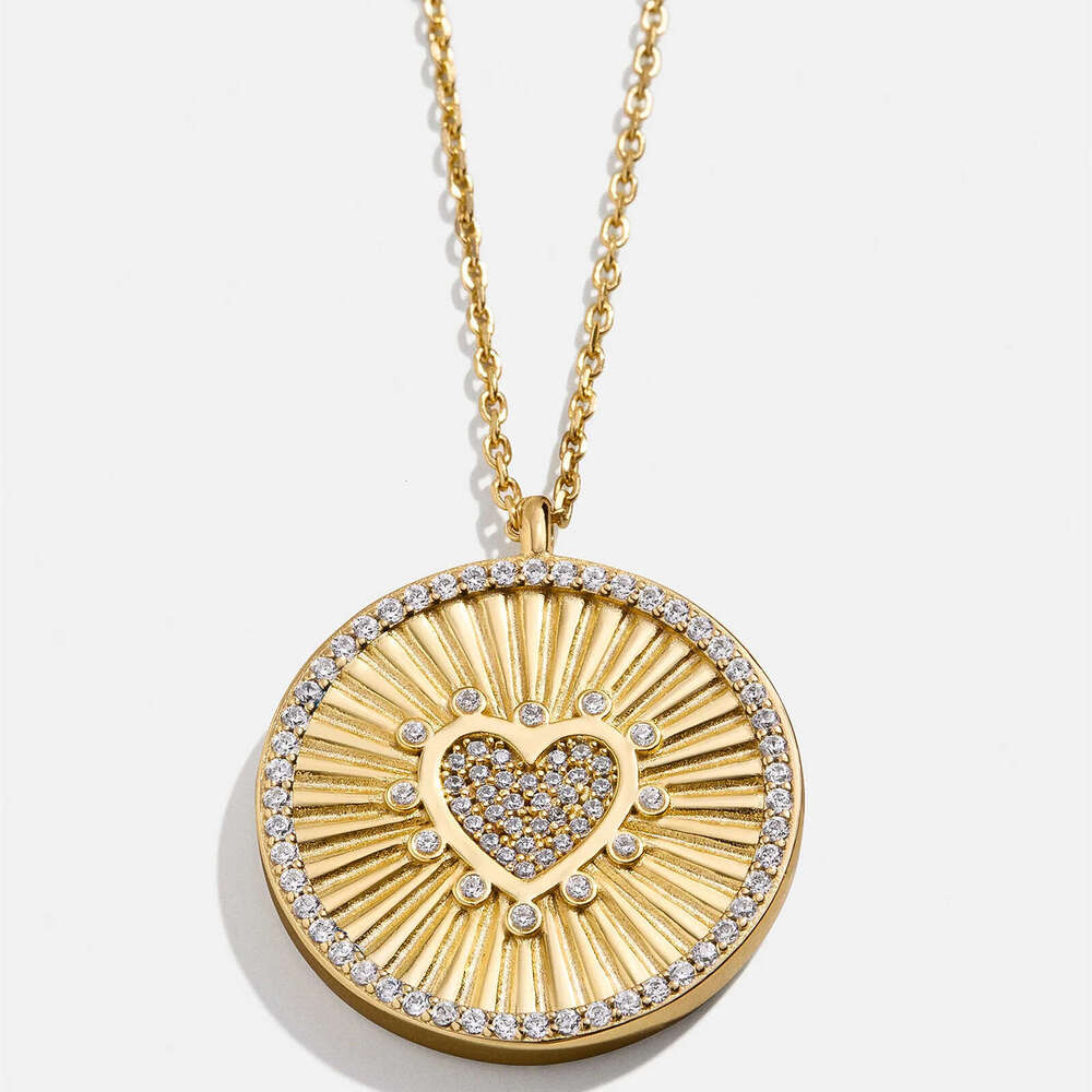 DHpet Double-Sided Heart Round Necklace Oil-Drip Heart-Shaped Full Dia Inlaid Pendant Versatile Sweater Chain Electroplated Color Retention