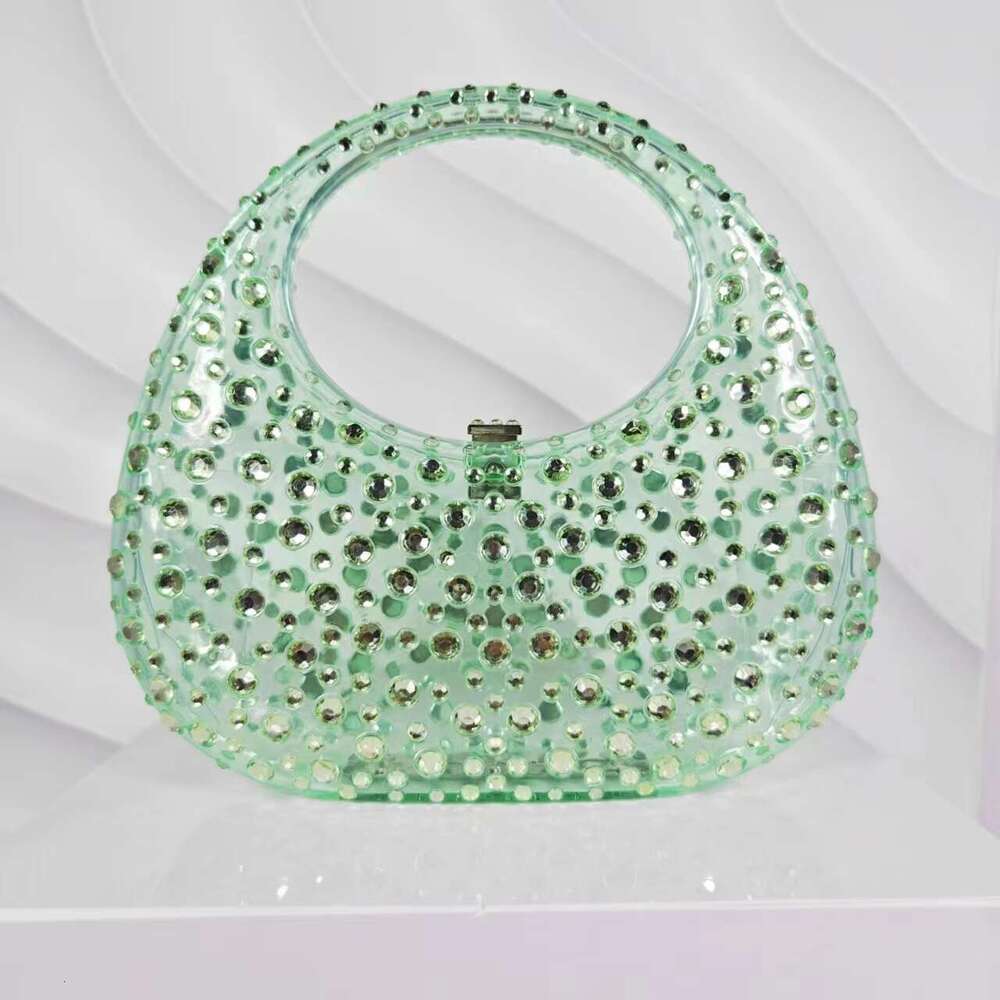 Women's Shiny Transparent Acrylic Box Evening Diamond-encrusted Rhinestone Crescent Moon Clutch Bag