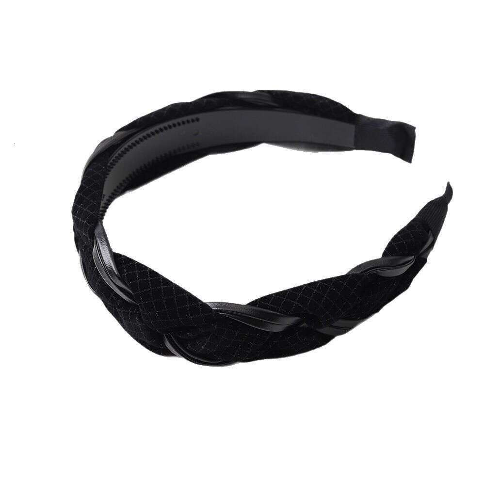 Black Elegant Double Braided Hairband Women, High Crown Narrow Edge with Teeth, Non-Slip Hair Tie, Headwear for Washing Face