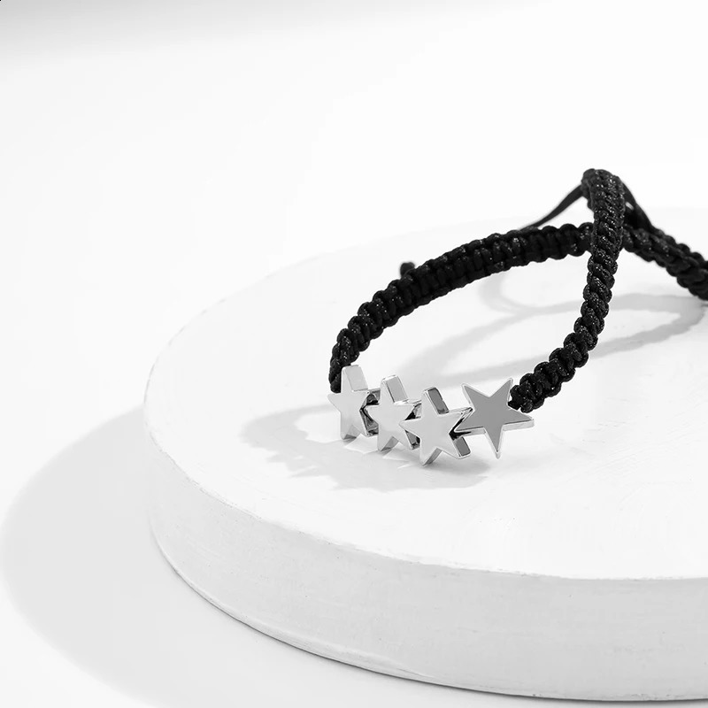 Handmade Adjustable Black Woven Rope Ankle Bracelet Star Anklet For Men Beach Jewelry 250807