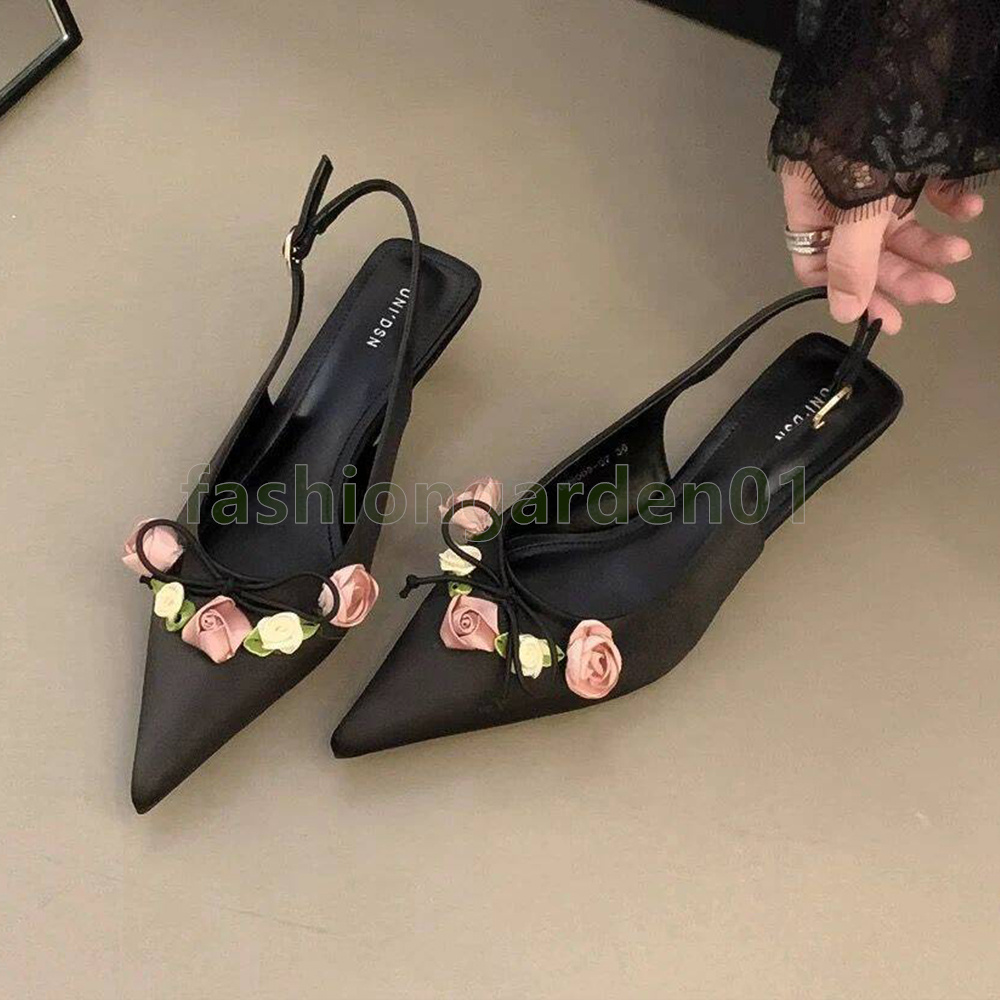 designer sandals luxury satin low heels slides sandal fashion pointed toe classics black elegant pink beige ladies slingback sandale size 35-40