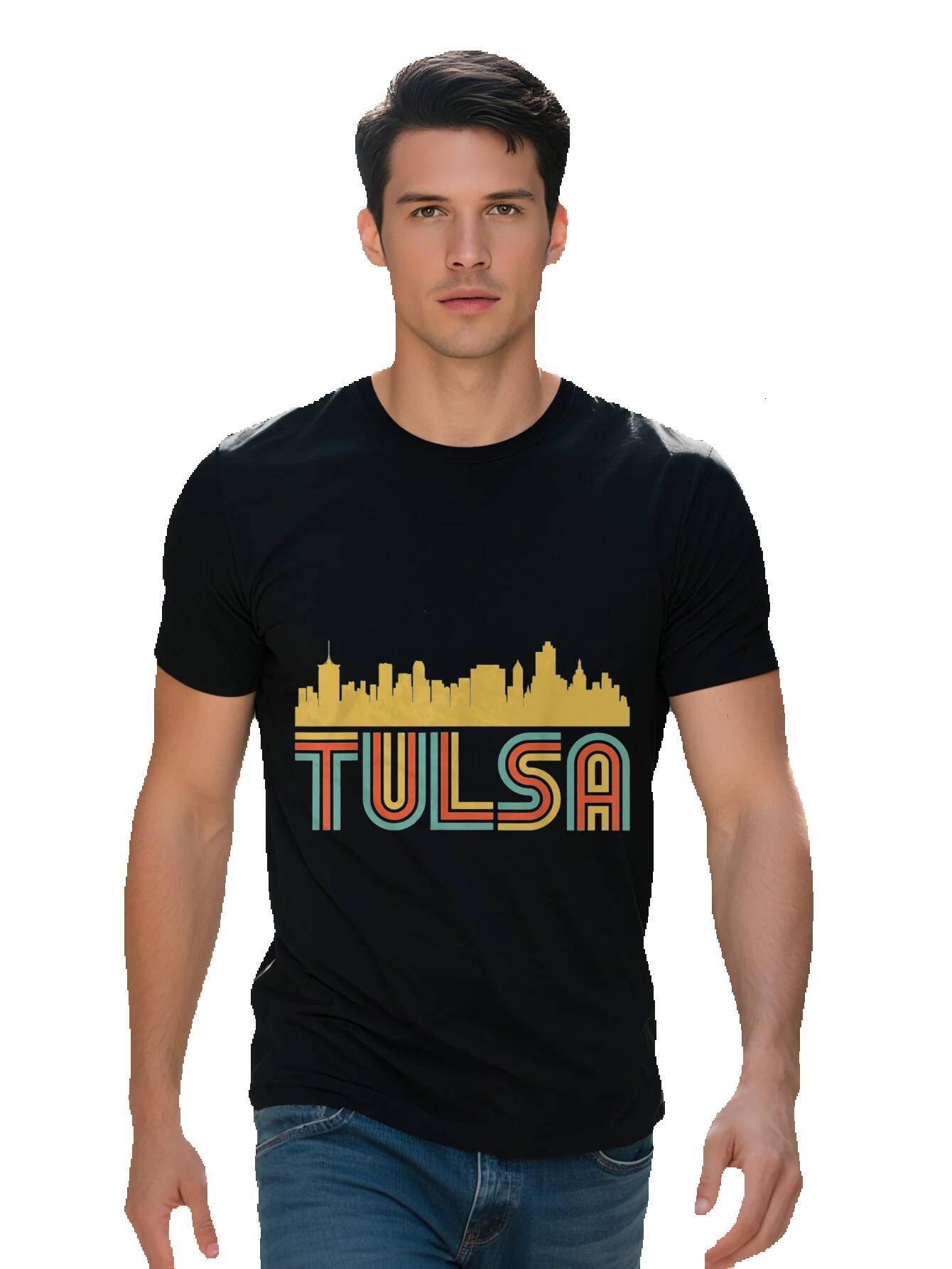Men's T-shirt g Cotton Vintage Retro Tulsa Oklahoma Skyline T Shirt a688a 94304