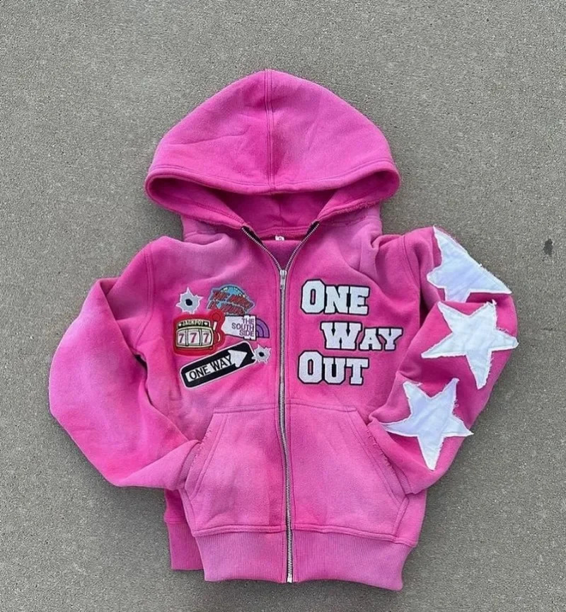 retro punk oversized men hoodie sweatshirt Harajuku hiphop high street pattern zipper and women Y2K 250808