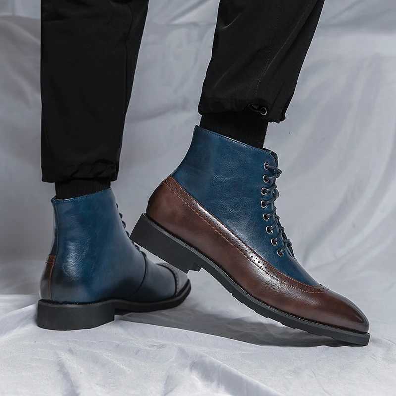 Men Short Boots Blue Fashion Handmade Men Ankle Boots Lace-up Square Toe Mixed Colors Mens Fashion Boots W250811