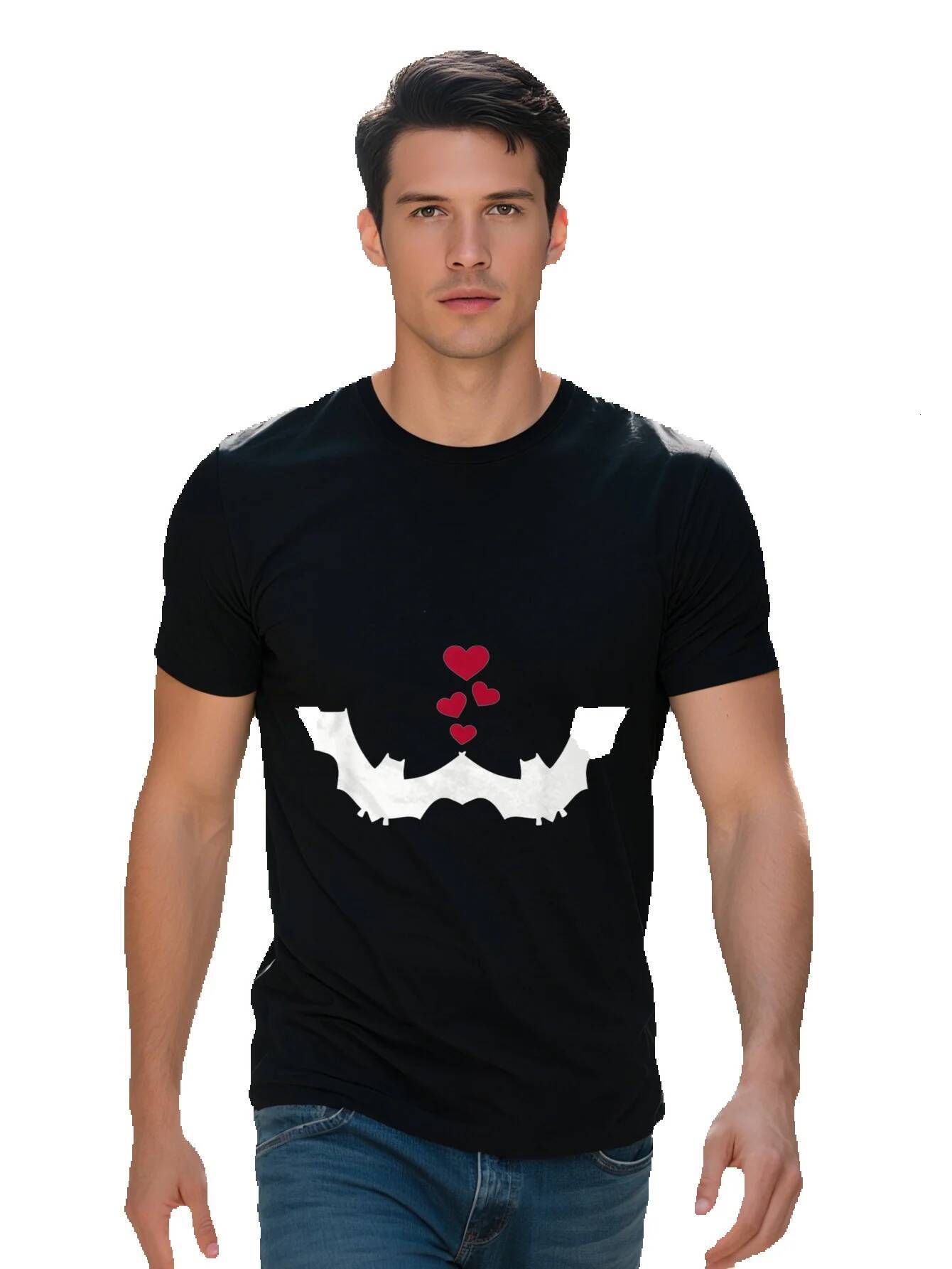 Bat Love Graphic T Shirt Cotton Casual Crew Neck Tee Regular Fit Short Sleeve All Season Knit Fabric Top with 38ac6