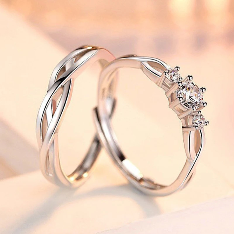 High-quality Couple Wedding Ring for Woman Men 2Pcs Love Heart Zircon Adjustable Rings Fashion Stainless Steel Engaged Jewelry 250805