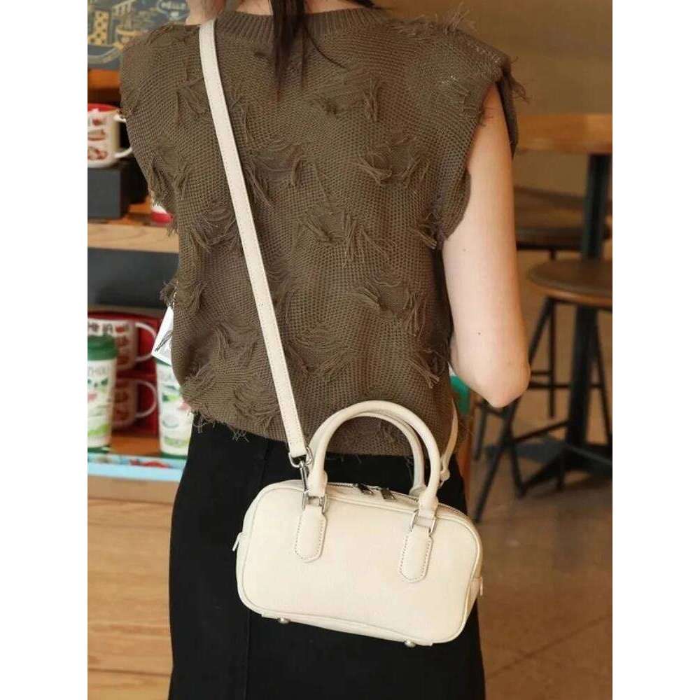 Women Fashion Cowskin Genuine Leather Boston Bag Solid Color Designer Single Shoulder Crossbody Bags Office Ladies Tote Handbag