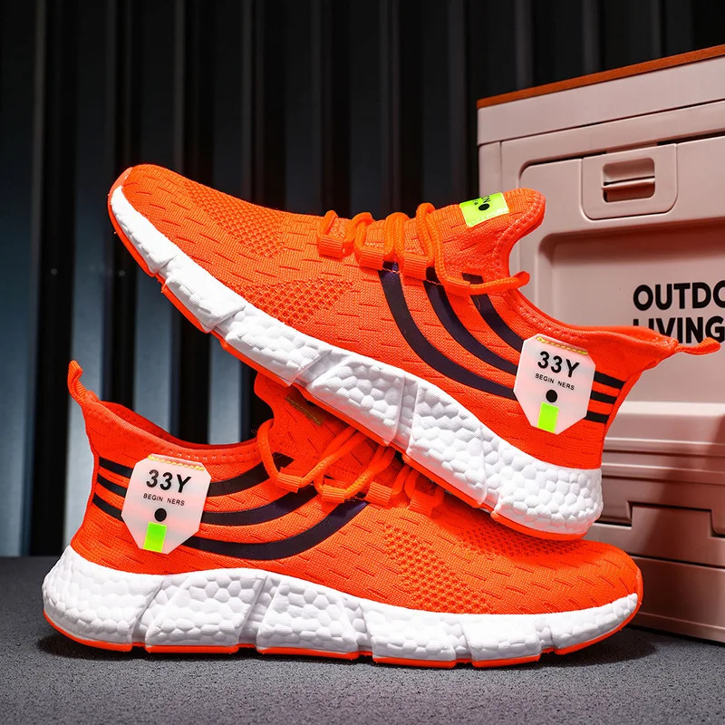 Sneakers Mens Womens Flyweave Sneakers Summer Running Shoes Soft Stripe Breathable Mesh 250805