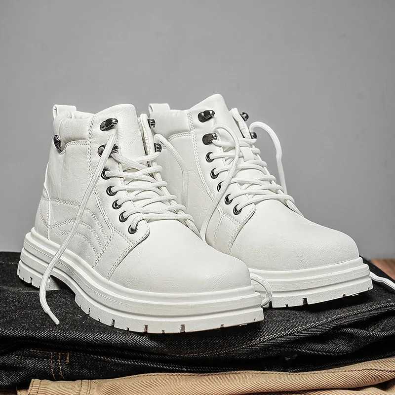 2025 Autumn Winter Elegant Mens White Boots Platform Comfortable Ankle Boots for Men Casual Leather Work Shoes Boots Man Botine W250811