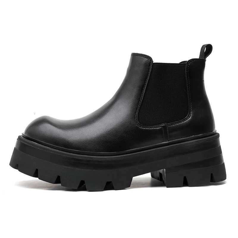 Autumn Men Platform Chelsea Boots Casual Business Genuine Leather Ankle Boots Men Flats Sneakers British Party Dress Shoes W250811