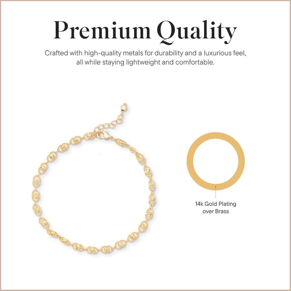 Florentina Anklet Beaded Ankle Bracelet 14k Gold Plating Premium Quality Jewelry - 9" with Extender