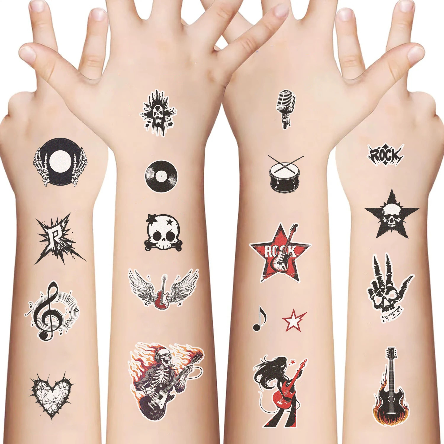 10 SheetsSet Night Light Retro Rock Series Cartoon Tattoo Stickers Decorative Cheeks Waterproof 250809