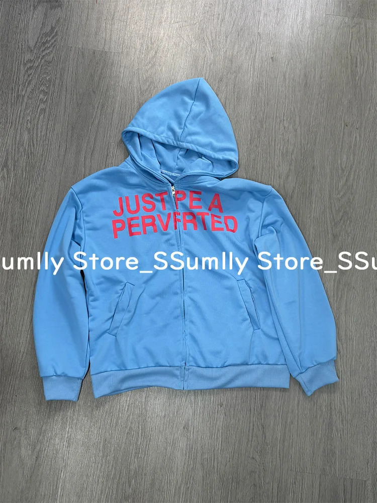 American Hooded Sweet Sweatshirt Women Chic Letter Print Blue Zipper Cardigan Jacket Y2k Casual Loose Tops Streetwear 250804