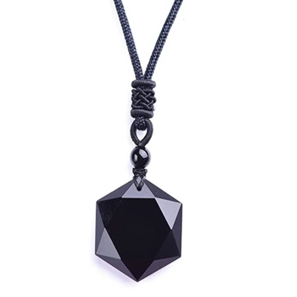 Obsidian Hexagram Pendant Necklace Protection Natural Black Lucky Stone Star Amulet Pendants Fashion Jewelry For Men Women