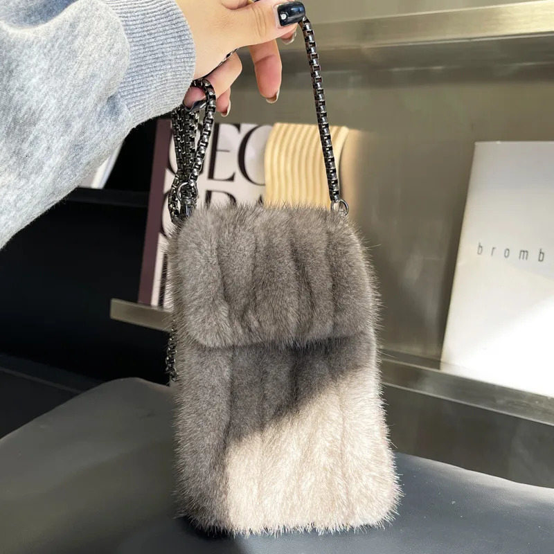 Real Mink Fur Bag Crossbody Bags For Women Phone Lady Shoulder Female Messenger Winter Handbag Ladies 250811