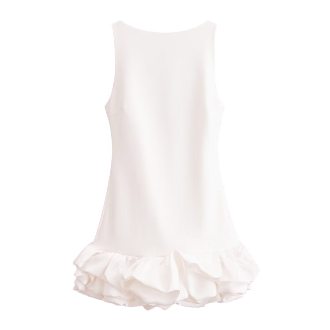 2025 Summer New Women's Fashion fashion Solid Color Sleeveless Ruffle Short Skirt New Designer