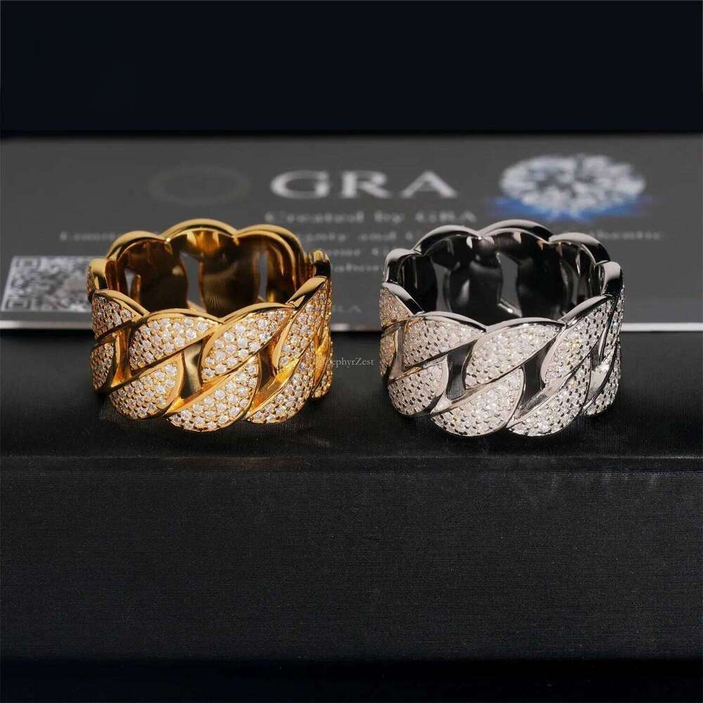 Fine Jewelry Hip Hop Rapper Iced Out Mens S Sier Cuban Moissanite Ring