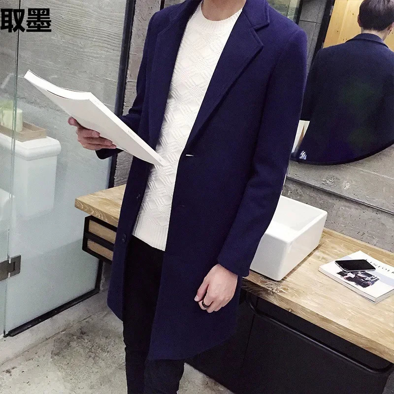 2024 Spring Autumn MediumLength Woolen Overcoat For Men Korean Trendy Lightweight Trench Jacket Casual Scene 250729