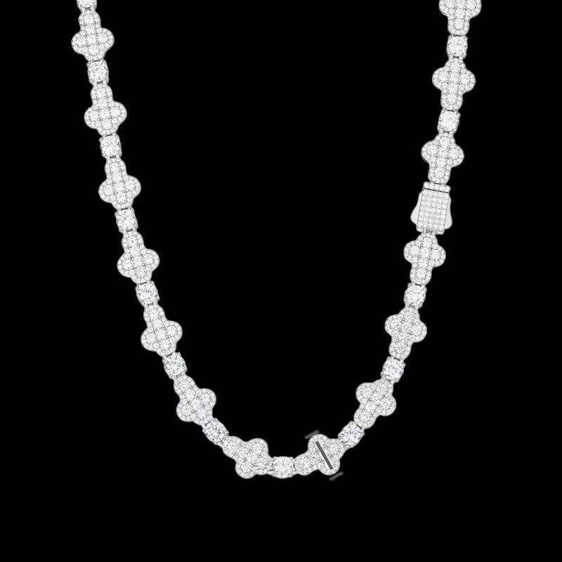 Stylish 10.0mm Moissanite Diamond Tennis Link Chain Necklace with Rounded Pave Cross Diamond Pendants for Gift Occasions