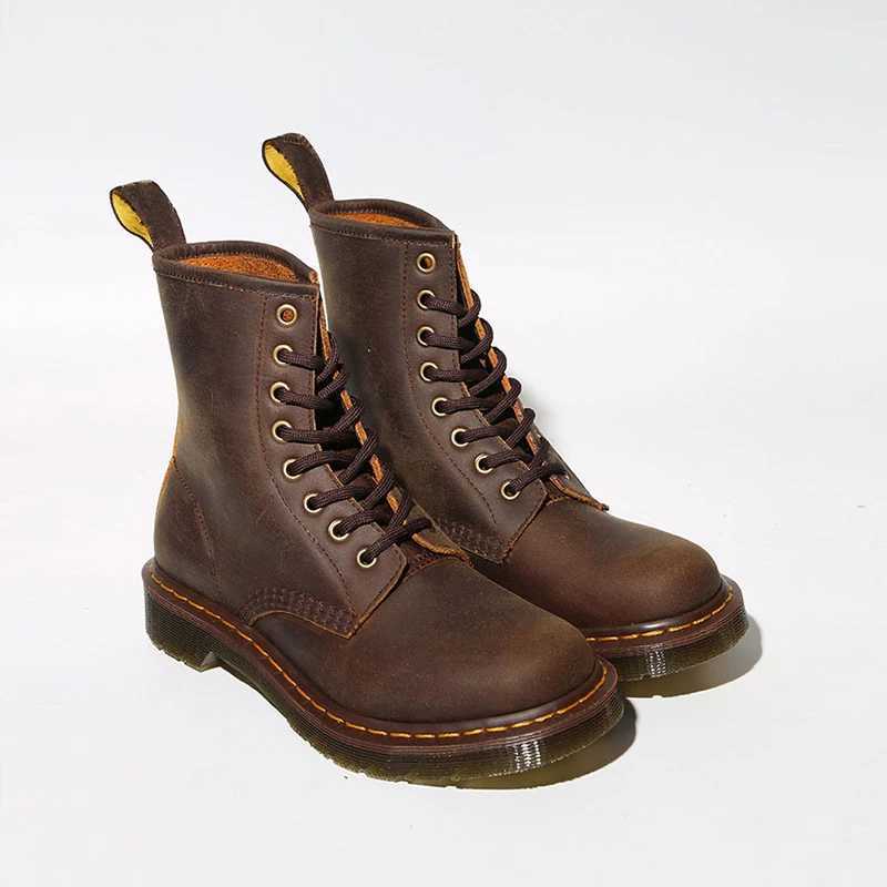 Unisex Genuine Leather Casual Boots Fashion British Style Riding Short Ankle Boots Couple Boots Size 35-48 Womens Boots W250811