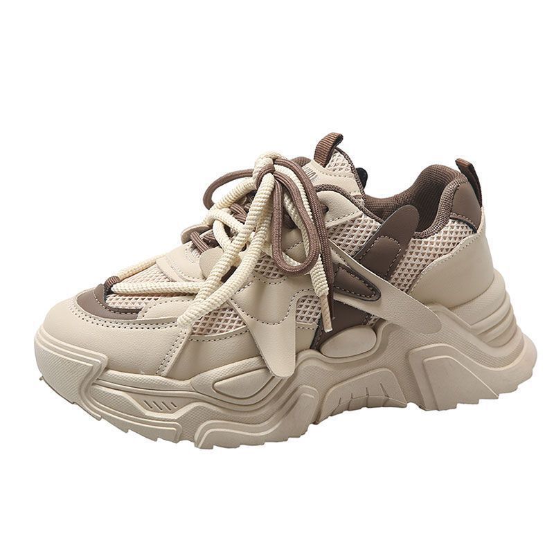 Double eyelets breathable women's shoes spring new mid heel anti slip soft sole wide sole thick sole casual sports shoes designer sports shoes