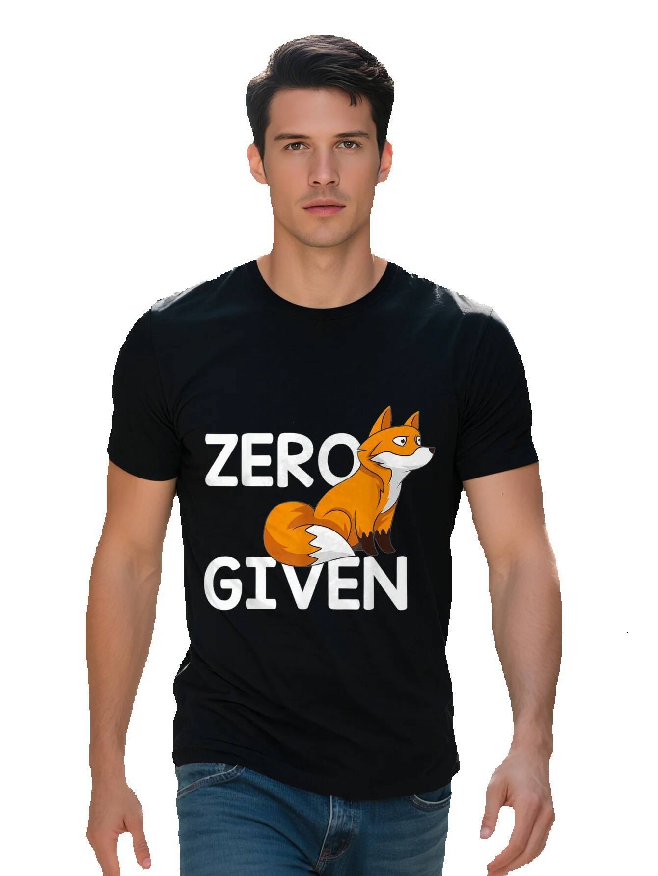 Men s Zero Given Graphic Tee Cotton Short Sleeve Crew Neck Funny Cartoon Fox Design, Washable, Ideal for 8c260 910cd
