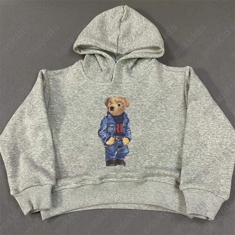 New Denim Teddy Bear Childrens Clothing Designer Kids Hooded Sweatshirt Luxury Printed Sweatshirt For Boys Girls Velvet Hoodie Tops Kid -8 DPD2508112