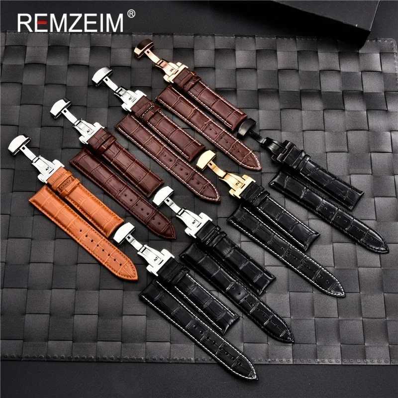 18mm 19mm 20mm 21mm 22mm 24mm Leather Watch Band Strap Leather Watchband Stainless Steel Butterfly Clasp Bands with Box W250811